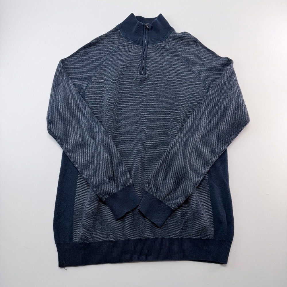 Flag & Anthem Mens Navy Blue Grey Textured Quarter Zip Sweater Large